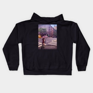 Girl Rainy Day City Street Upper West Side Manhattan NYC Kids Hoodie